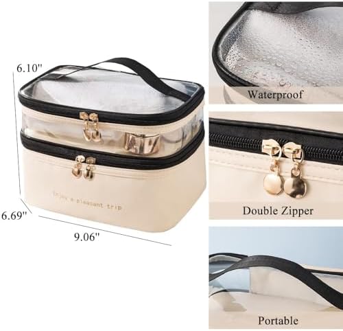 Diylove Travel Makeup Bag Organizer Waterproof Double Layer Cosmetic Bag Large Capacity Storage Bag for Traveling (Black)