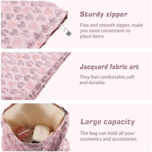 ZLFSRQ 3Pcs Checkered Makeup Bag for Women Large Cosmetic Bag Set Travel Toiletry Bag Makeup Pouch Bag for Purse Pink Zipper Storage Bag Organizer Cute Small Aesthetic Girls Car Essentials Bag