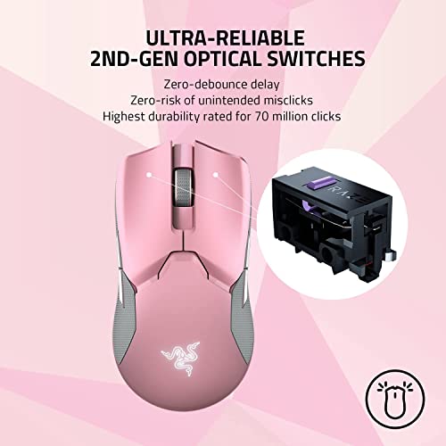 Razer Viper Ultimate Lightweight Wireless Gaming Mouse & RGB Charging Dock: Hyperspeed Wireless Technology - 20K DPI Optical Sensor - 78g - Optical Mouse Switch - 70 Hr Battery - Quartz Pink