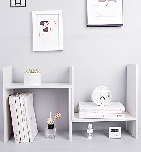 TKAS Desktop Organizer Bookshelf Office Storage Rack Adjustable Wood Display Shelf Home Decor Free Style Rotation Countertop Bookcase Office Supplies Desk Organizer Accessories (White)