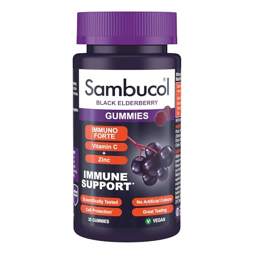 Sambucol Immuno Forte Gummies with Vitamin C & Zinc | Adult Immune Support Supplement | 30 Gummies | Boost Immunity & Protect Against Flu & Illness