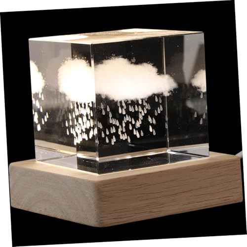 Rain Cloud Crystal Cube Night Light, Crystal Cube Lamp For Bedroom, Wooden Base Romantic Night Lamp For Home Decor Gentle Light, Birthday Gift For Teens Boys and Girls, Rainy Cloud Model