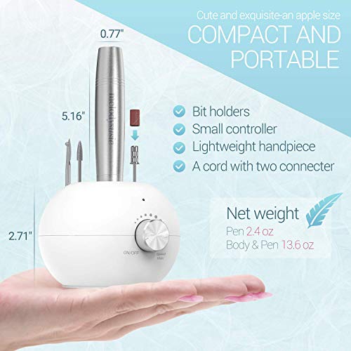 MelodySusie Portable 28000 RPM Electric Nail Drill with Bits, 56 Sanding Bands, Compact Nail Drill Machine for Acrylic Nails Professional Shaping, Gel Nails Manicure Pedicure Polishing, Upgrade
