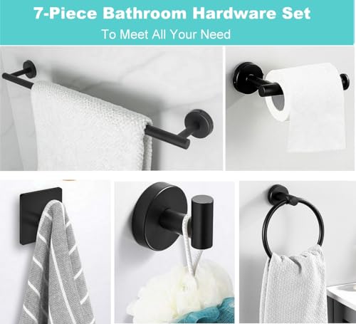 Aukomer Bathroom Hardware Set Towel Bar Set 7PCS â€“ Â® Upgraded Bathroom Hardware Accessories Set, SUS 304 Stainless Steel Bathroom Accessories Kit, Rustproof & Wall Mounted (Matte Black)