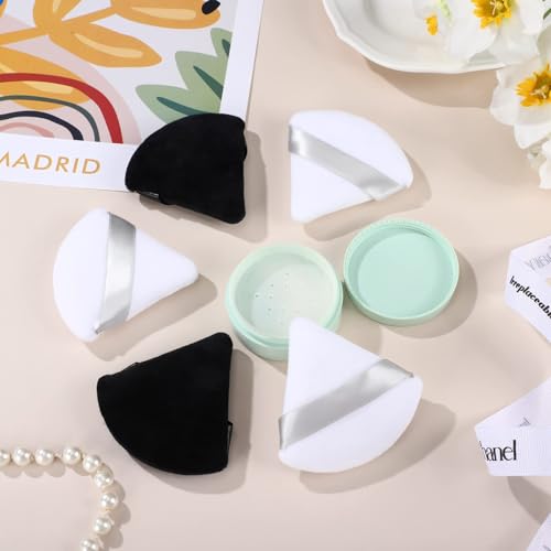 MOMENT 12 Pieces Powder Puff Face Triangle Makeup Sponge for Loose Powder Setting Powder Velour Foundation Blender Sponge Beauty Makeup Tool, Black & White