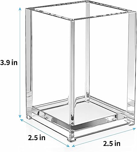 Benting Clear Acrylic Pencil Pen Holder Cup,Desk Accessories Holder,Makeup Brush Storage Organizer,Modern Design Desktop Stationery Organizer for Office School Home Supplies (4)