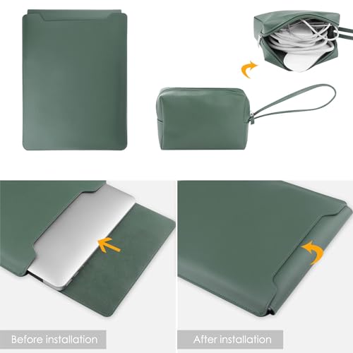 Aputue Laptop Sleeve Case, Waterproof Leather Computer Protective Cover Bag, 13-14 Inch Multifunctional Laptop Sleeve Case with Stand, Slim Laptop Carrying Case, Suitable for Business Travel