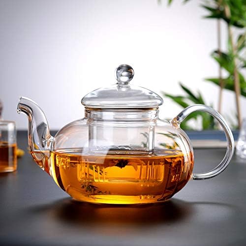 TAPIT 800ml Glass Teapot with Infuser, Borosilicate Glass Tea Kettle for Loose Leaf Tea, Transparent Teapot with glass Removable Infuser,Microwavable and Stovetop Safe (600ml-Round)