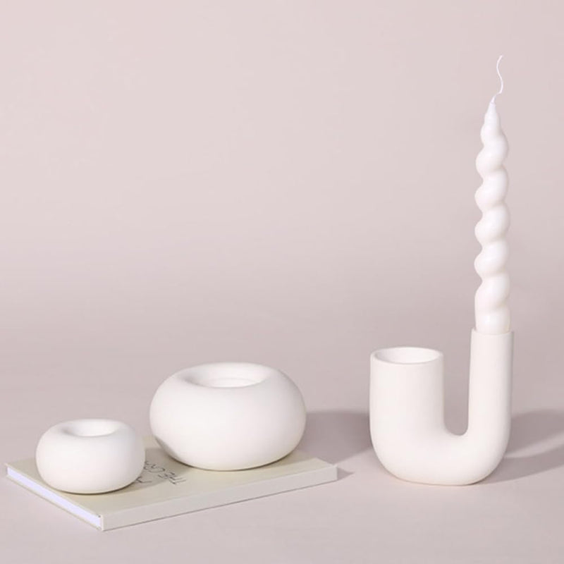 AMERTEER Spiral Candle Holders Set of 7 | Elegant Ceramic Taper Candle Stick Holders for Tall Spiral Candles & LED Candles | Modern Metal Look Table Centerpieces for Wedding, Dining, Party Décor