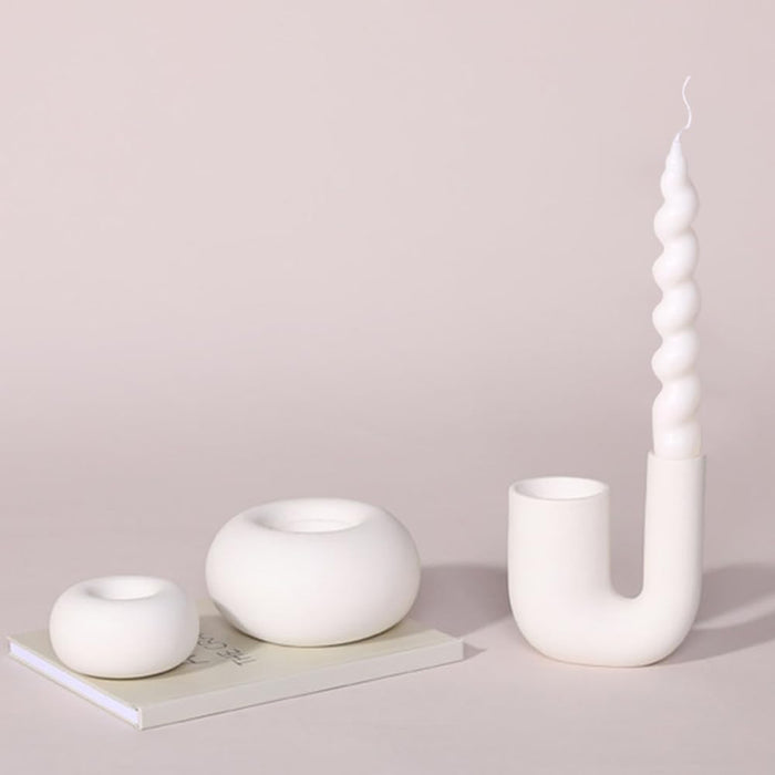 AMERTEER Spiral Candle Holders Set of 7 | Elegant Ceramic Taper Candle Stick Holders for Tall Spiral Candles & LED Candles | Modern Metal Look Table Centerpieces for Wedding, Dining, Party Décor