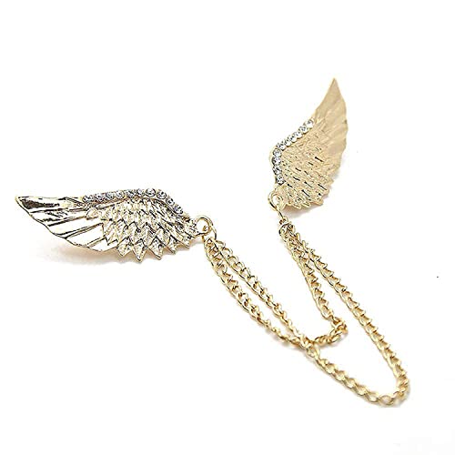 ELECDON Angel Wings Tassel Chain Brooch Collar Pins -Rhinestone Metal Feather Lapel Pin, Suit Coat Breastpin for Women Men's Accessories, Pins Men Fashion Gold Silver Plated Crystal Jewelry