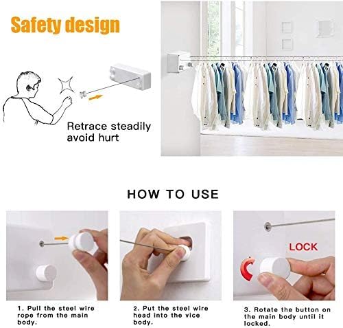 TAPIT Retractable Clothesline Indoors Laundry Line with Adjustable Stainless Steel Double Rope 13.8FT Wall Mounted Space-Saver Drying Line for Balcony Bathroom (Black)