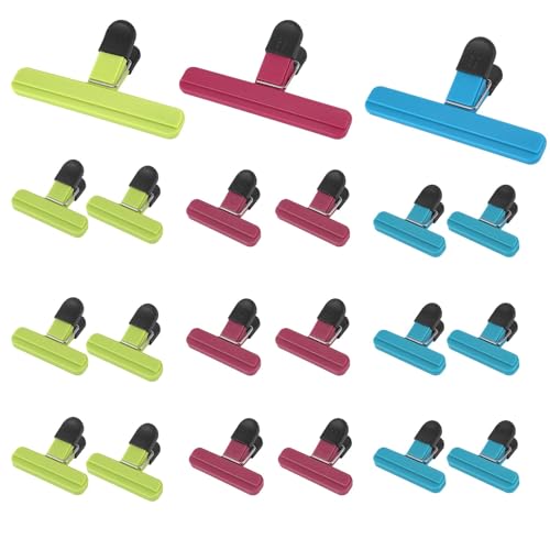 21 pcs Chip Bag Clips for Food Storage, 3 Large & 18 Medium Food Bag Clips, 3 Colours PP Heavy Duty Air Tight Seal Clips Sturdy Food Clips, Kitchen Storage Clips for Snacks Coffee Vegetables Fruit