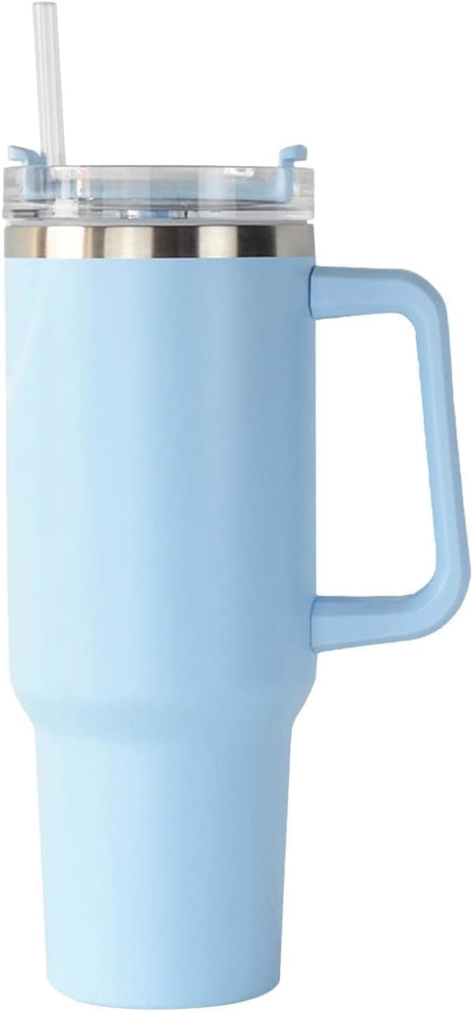 Bestlsy 40oz/1200ml Insulated Travel Mug Tumbler with Handle Double Wall Vacuum Sealed Stainless Steel Cup with Straw and Lid Coffee Beer Mug for Hot Iced Drink (Pink)