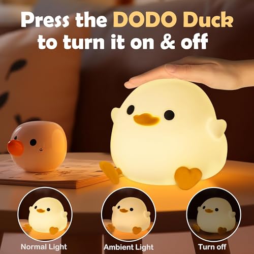 KOWVOWZ Duck Night Light, Dimmable DoDo Duck Lamp, Cute Duck Silicone lamp Touch Control USB Rechargeable for Kids Room Creative Decor Gift