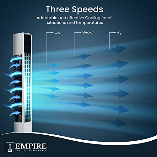 Empire 83cm/33-Inch Tower Fan with LED Display & Remote, 45W Cooling Fan for Bedroom, 3-Speed Oscillating Airflow with Timer – Quiet Operation for Home, Office & Living Room (White)