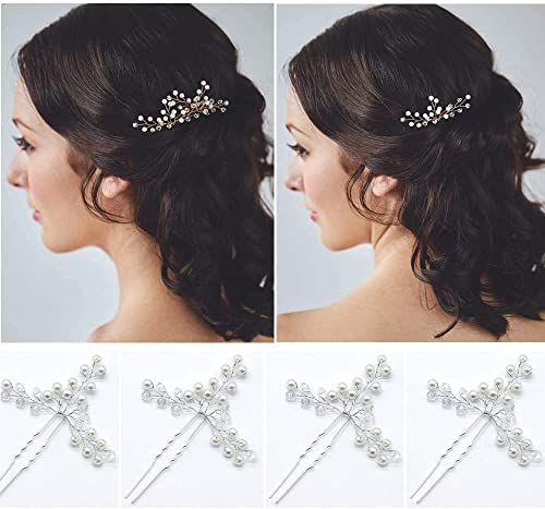 Wedding Pearl Hair Vine *1 + Crystal Hair Pins *4 - Bride Jewelry Hair Accessories Bridal Headband Headwear Pearl Wedding Hairband Headpiece for Wedding Prom Party Festival Headdresses for Women Girls
