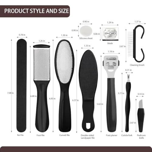 Professional Pedicure Foot Spa Set,10 in 1 Pedicure Set for Feet,Stainless Steel Foot Care Kit, Foot Rasp Dead Skin Remover Foot Pedicure Kit,Foot File Kit Foot Callus Remover (Black)