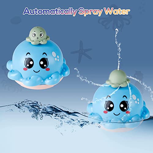 SYOSI Baby Bath Toy With 4 Water Spray Modes, Light Up Octopus Tub Toys for Toddler Kids, Auto-Rotating Toddlers Bathtub Toys for Boys Girls With Ocean Animals/Fountain Sprinkler/Flashing Colorful LED