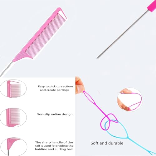 Hair Styling Braid Comb Tool, Set of 4, Rubber Bands Remover Edge Hairbrush Hair Tail Tools Ponytail Maker Accessories for Girls Women Professional and DIY Hairstyling