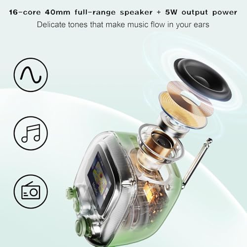 Tiivoo-2 Portable Bluetooth Speaker with FM Radio, Pixel Art Retro Mini Wireless Speaker, Vintage Decor for Party, Office Desk, Home, Bedroom, Kitchen, Retro Green