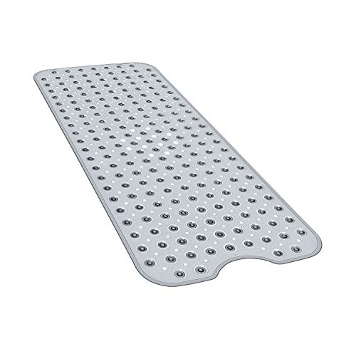 YINENN Non-Slip Bath Tub Shower Mat with Suction Cups and Drain Holes, 40x16in, Clear Gray