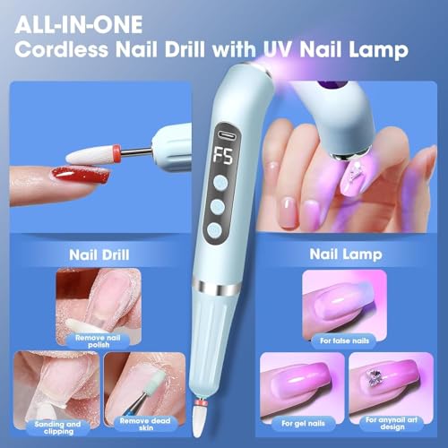 NALACAL Electric Nail Polishing with UV Nail Lamp, 2 in 1 Cordless Professional Nail Drill Filer for Nails, Portablefor Acrylic Nail Polishing Gel Nail Curing Manicure Pedicure