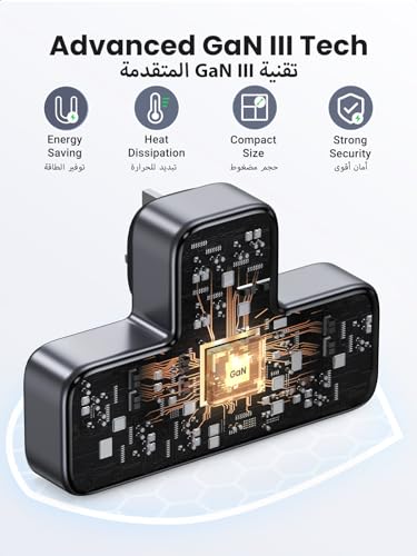 UGREEN 6-in-1 Power Strip Surge Protector Extension Plug Multiple 3 AC Outlet Sockets, USB C Fast Charger 3 USB Ports, Triple UK Plug Extender Type C Charging Station for Kitchen, Home Office