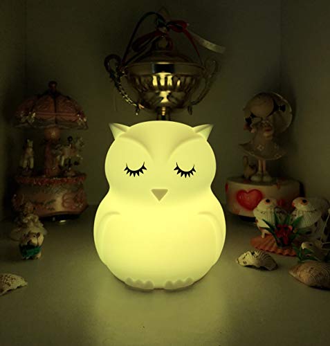 Glinrui Large Owl Night Lights for Kids LED Nursery Lamp Children's Room Moon Bedside Lamp, Changeable Brightness & Color Child Table Night-Light, Lighting for Travel and Camping Child Gift - Large