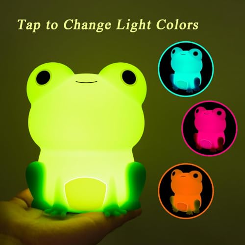 Frog Night Light, Cute Frog Night Lamp Bedroom Nightlight, Soothing Color Change Frog Light, for Girls Boys Teens, USB Rechargeable Silicone Animal Nightlight Christmas Birthday Gifts, Room Decor