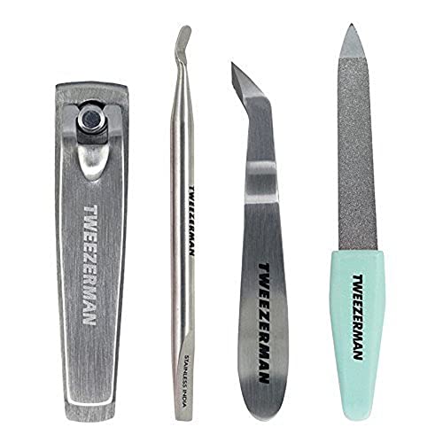 Tweezerman Mini Nail Rescue Kit=4pcs. Set contains Set contains: Fingernail Clipper, Mini Pushy & Nail Cleaner, Mini Cuticle & Hangnail Nipper, Pocket Nail File