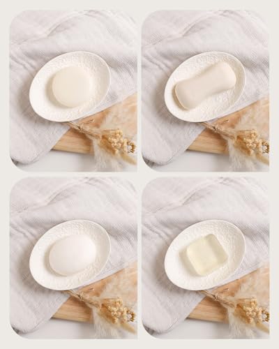 ANTIS'S HOME Bathroom Accessories Set with Embossed Design 4PCS, Ceramic White Bathroom Accessory Set, 1Pcs Bathroom Soap Dispenser 14oz, 2Pcs Tumbler Cup, 1Pcs Soap Dish,