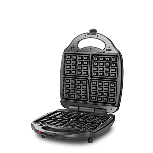 BLACK+DECKER 3-in-1 Sandwich, Waffle Maker, and Grill, 1400W, 4 Slice Capacity, Interchangeable Plates, 180° Flat Grill, Compact, Locking Clamp, Safe, Even Cooking, Black - TS4130-B5