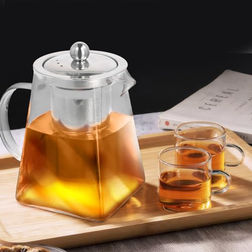 YILANJIN Glass Teapot, 750 ml Square Glass Teapot with Removable Infuser, Borosilicate Glass Teapot, Stovetop Safe Tea Maker, Perfect for Tea, Flowering Tea, Herbal Tea and Coffee