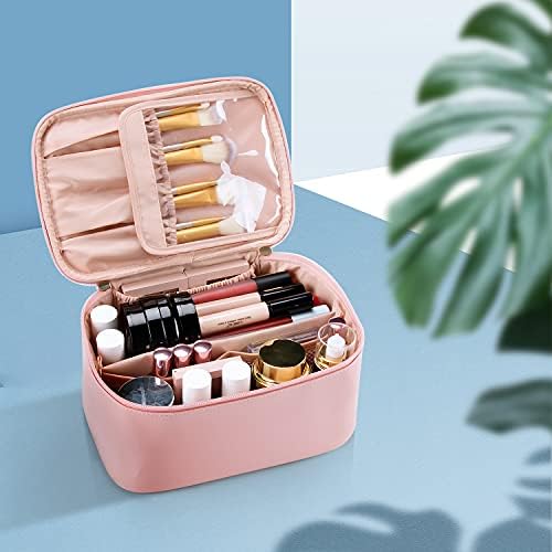 OCHEAL Makeup Bag, Portable Cosmetic Bag, Large Capacity Travel Makeup Case Organizer, Black Makeup Bags For Women Toiletry Bag for Girls Traveling With Handle and Divider