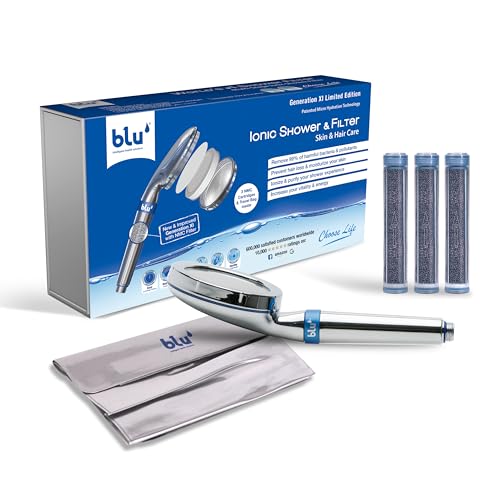 blu Ionic Shower Head and Shower Filter - Handheld - Removes Chlorine & Harmful Pollutants - Prevent Hair Loss & Moisturize Your Skin, Chrome