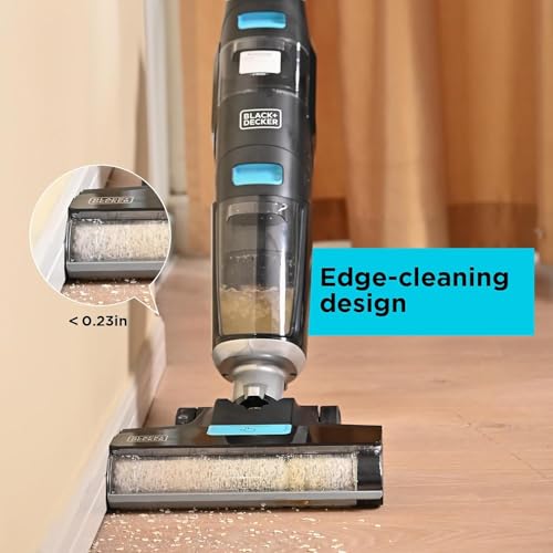 BLACK+DECKER Cordless Wet Dry Vacuum Cleaner and Mop, Vacuum Wash Duo, Self-Cleaning, Edge Cleaning Design, Digital Display, Compact and Space-Saving, Blue - VW252BR-B5