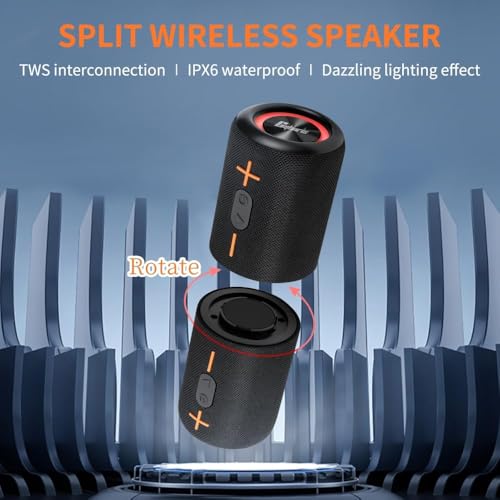 2 in 1 Portable Splittable Bluetooth Speaker, Waterproof Split Wireless Speaker Bluetooth V5.3 with 20W Loud Stereo Sound, 24H Playtime, True Wireless Pairing for Home, Outdoor or Travel