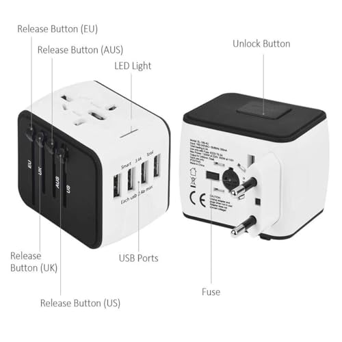 Disgian Travel Adapter, Universal International Power Adapter with 3USB Port And Type-C International Wall Charger Worldwide AC Power Plug for Multi-nation Travel UK, EU, AU Over 200 Countries (White)
