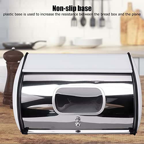 Airshi Metal Bread Box, Multi Purpose Bread Holder Large Capacity Sleek Mirror Finish Roll Top Bread Container with Clear Small Window for Kitchen Countertop, Island and Pantry (White)