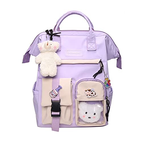 zyxddd Kawaii Backpack with Kawaii Pin and Accessories Cute Kawaii Backpack for School Bag Kawaii Girl Backpack Cute (Purple)