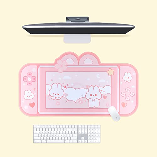 BelugaDesign Bunny Desk Pad | NS Switch Keyboard Gaming Mat Large Mat Mousepad | Pastel Pink Animal Kawaii Cute Anime Desk Blotter Protector (Pink Rabbit, Large)