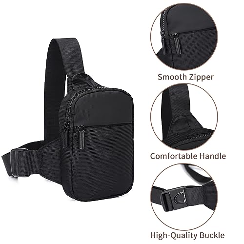 Lizbin Small Sling Bag for Women and Men - Crossbody Purse, Fanny Pack, Mini Chest Bag, Belt Bag - Lightweight for Travelling and Hiking (Black)