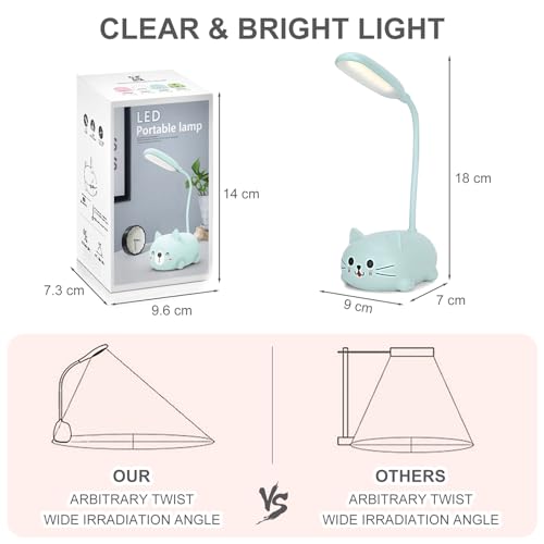 RuiDay Kids Lamp,Children's LED Desk Lamp Cute Cat Lamp,Foldable Table Light USB Charge,Kawaii Desk Accessories,Flexible Gooseneck Eye Care Cartoon Small Desk Lamp Girls Gifts (Blue)