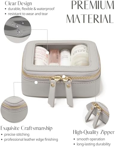 Small Cosmetic Bag for Purse Mini Makeup Bag for School Cute Clear Make Up Pouch for Travel Tiny Leather White Make Up Organizer Case for Backpack Toiletry Bag Waterproof Square Pouch with Zipper