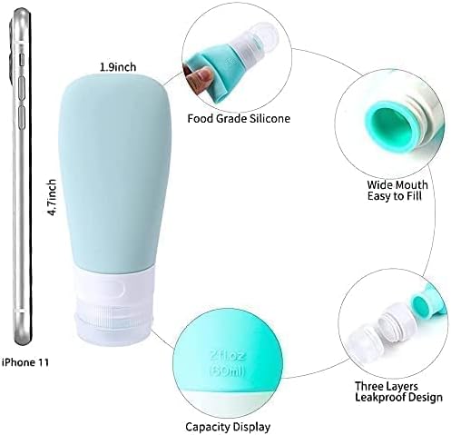 AMERTEER Portable Travel Bottles for Toiletries - TSA Carry On Approved Toiletries Containers, 90ml Leak Proof Squeezable Silicone Tubes, Refillable Liquid Containers for Shampoo, Body Lotion, etc