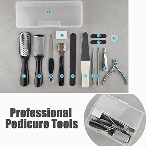 SYOSI 15Pcs Professional Pedicure Tools, Nail Toenail Clipper Nail File for Hard Skin Dead Skin, Foot Clean Care, Exfoliating Stainless Steel Pedicure Tools