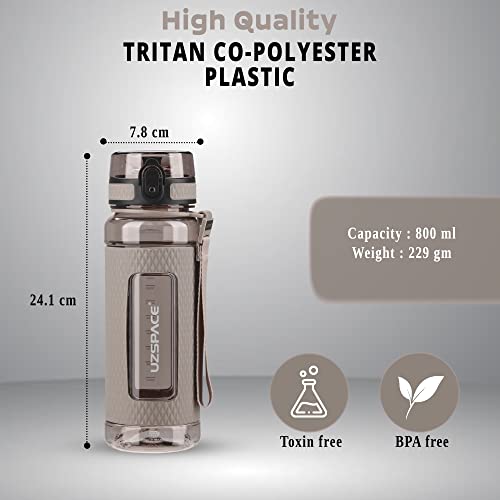 Drinking Water Bottle | Water Bottle for Men, Women & Kids | Leakproof BPA Free Yoga & Gym Running Water Bottle with One-Click Lock | Anti-Fall Tritan Sports Water Bottle (800-ml, Oak Gray)