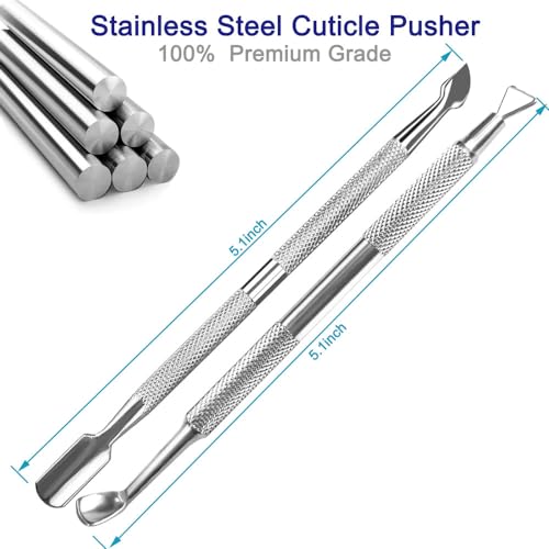 Pingispower Cuticle Pusher Set, 2PCS Professional Grade Stainless Steel Cuticle Cutter and Cuticle Remover Tools, Durable Manicure Tools Kit and Pedicure Tool for Fingernails and Toenails