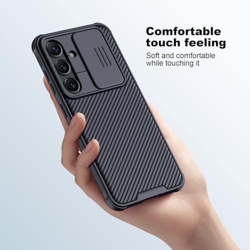 For Samsung Galaxy A55 Case, Camera Lens Protection Slide Cover Mobile Phone Case, TPU Shockproof Airbag Bumper Back Cover, Anti-Fingerprint Slim Fit Protective Casing (Black)